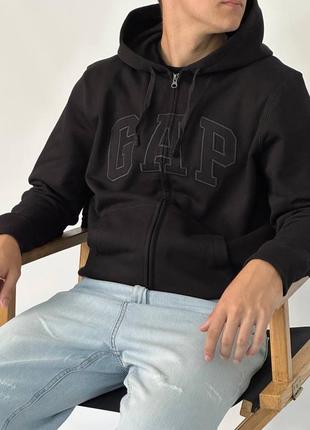 Gap logo zip fleece hoodie «black moonless night»