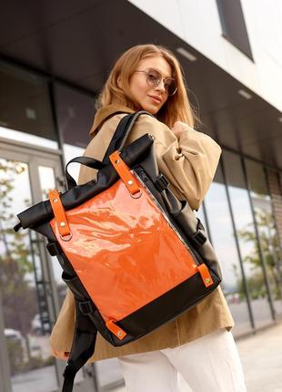 Женский рюкзак sambag rolltop hacking черно-оранжевый6 фото