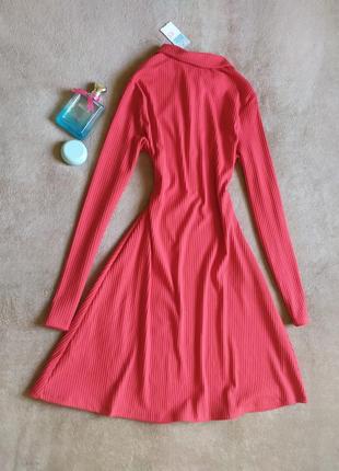Стильное качественное яркое красное платье поло в рубчик4 фото