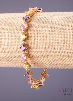 Браслет xuping разноцветные камни l-17-19см s-8мм цвет золото