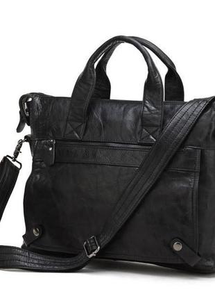 Стильная современная кожаная натуральная сумка на каждый день, черная 7120a1 фото