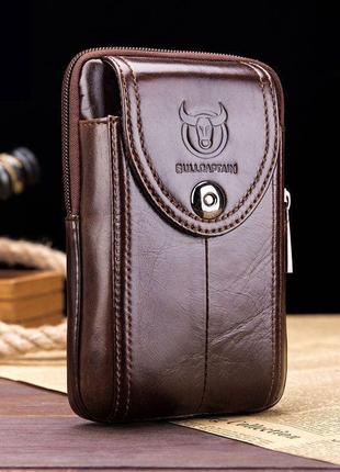 Стильная напоясная сумка-чехол для смартфона t1397 bull из натуральной кожи1 фото