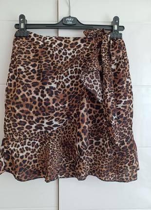 Юбка на запах астметрична волани леопард