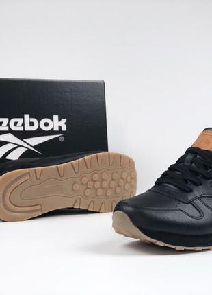 Чоловічі кросівки reebok classic leather black gum / топові шкіряні осінні кросівки reebok / кожаные кроссовки мужские на осень3 фото