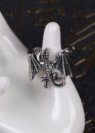 Кольцо мужское женское серебряный дракончик перстень в виде дракона регулируемый2 фото