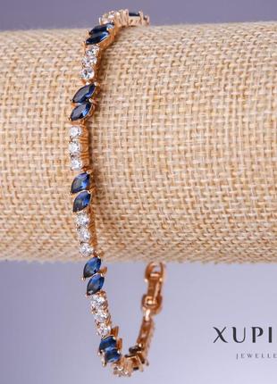 Браслет xuping с синими цирконами "сапфир" s-5мм l-19-21см позолота 18 к
