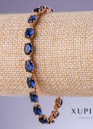 Браслет xuping с синими цирконами "сапфир" s-5мм l-17-19,5см позолота 18 к