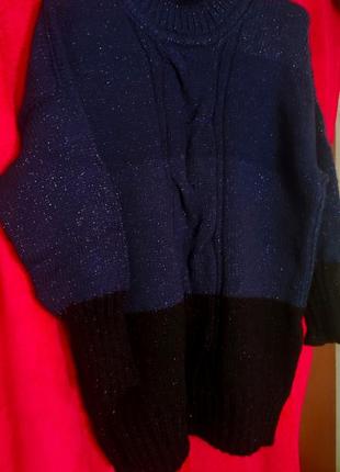 Женский вязаный свитер с косой джемпер пуловер оверсайз длинный ангора ручная работа2 фото