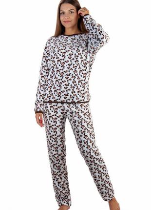 Жіноча тепла махрова піжама, велсофт махра домашній теплий комплект, пижама махровая плюшевая
