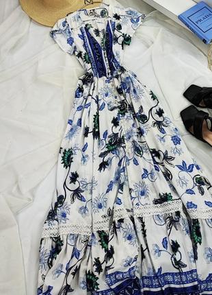 Макси платье на пуговицах в синие цветы jaase