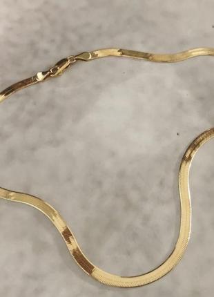 Золотий ланцюг змійка широкий італійський з срібла s925 в позолоті 18 к, стильний великий ланцюжок лимонно-жовте золото
