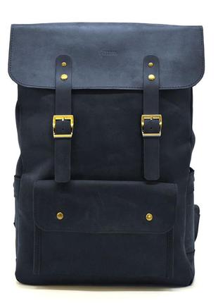Фирменный рюкзак из натуральной кожи rk-9001-4lx tarwa синий крейзи хорс