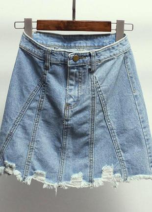 Жіноча коротка джинсова спідниця рвана cool baby блакитна2 фото
