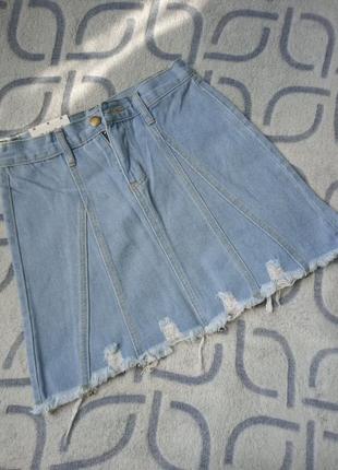 Жіноча коротка джинсова спідниця рвана cool baby блакитна4 фото