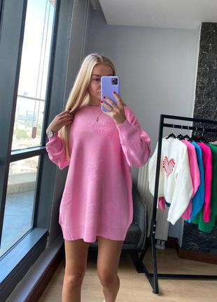 Шикарна тепла туніка кофта светр плаття кардиган рожева барбі синя зелена подовжена...