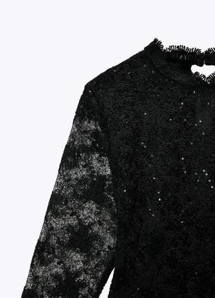Мереживна блуза з паєтками zara розмір s легка прозора ошатна5 фото