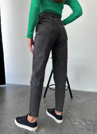Серые зауженные высокие винтажные джинсы момы потертые3 фото