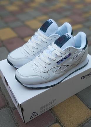 Reebok classic белые с зеленым кроссовки мужские кожаные топ качество мешек осенние демисезонные кеды2 фото