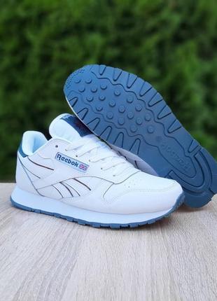 reebok other classic белые с зеленым кроссовки мужские кожаные топ качество мешек осенние демисезонные кеды9 фото