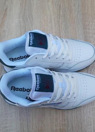reebok other classic белые с зеленым кроссовки мужские кожаные топ качество мешек осенние демисезонные кеды3 фото