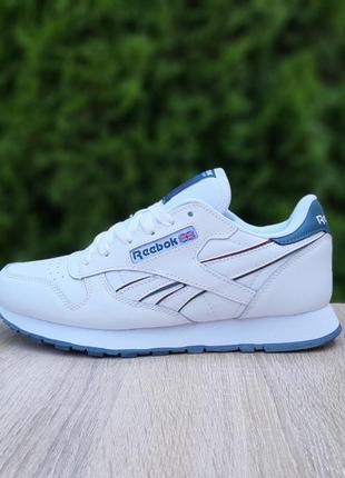 Reebok classic белые с зеленым кроссовки мужские кожаные топ качество мешек осенние демисезонные кеды4 фото