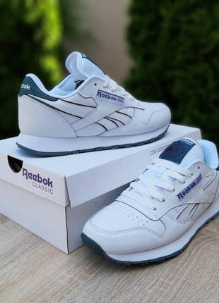 reebok other classic белые с зеленым кроссовки мужские кожаные топ качество мешек осенние демисезонные кеды7 фото