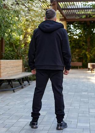 Шикарный тёплый мужской спортивный костюм с искусственным мехом черный хаки брюки штаны кофта курточка худи свитер с овчиной на флисе трикотажный6 фото