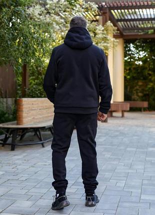 Шикарный тёплый мужской спортивный костюм с искусственным мехом черный хаки брюки штаны кофта курточка худи свитер с овчиной на флисе трикотажный10 фото