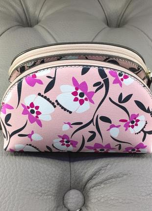Маленькая кожаная косметичка furla пудрового цвета в нежные цветы