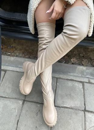 Шкіряні чоботи ботфорти з натуральної шкіри стрейч на байці або хутрі