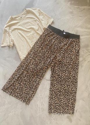 Широкие брюки на резинке, леопардовые тонкие плиссированные