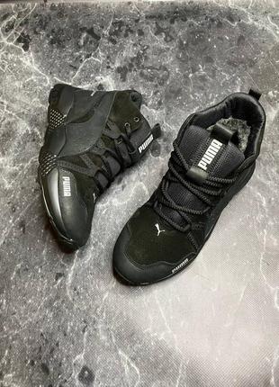 Стильные черные мужские ботинки зимние, полуботинки спортивные,кожа (нубук),чоловая обувь на зиму8 фото