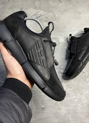 Стильные черные кроссовки мужские, демисезонные, осенние, весенние, кожаные/кожа-мужская обувь на осень2 фото
