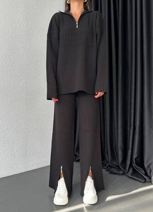Женский костюм черный джемпер широкие брюки