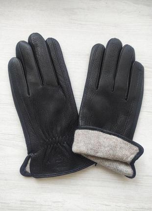 Кожаные мужские перчатки из оленевой кожи, подкладка шерстяная вязка