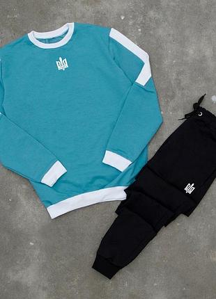 Мужской патриотический костюм свитшот и штаны спортивный комплект с принтом трезубец качественный осенний