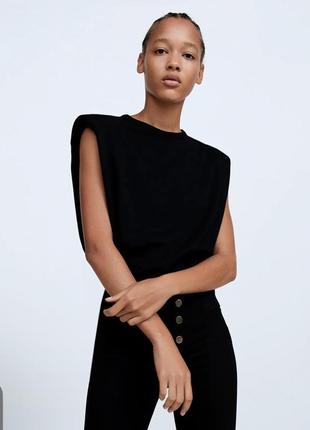 Zara топ майка котоновая котон черная с высокими плечами размер s1 фото