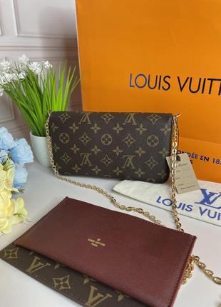 Стильний жіночий клатч louis vuitton felicie monogram | клатч міні сумочка луї віттон коричневого кольору