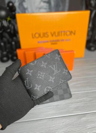 Шкіряний гаманець невеликий louis vuitton чоловічий гаманець сірого кольору монограм луї віттон