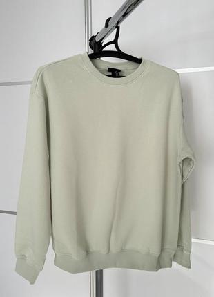 Світшот чоловічий relaxed fit зелена м'ята світшот h&m, тепла чоловіча кофта на флісі м'ятно-зелений