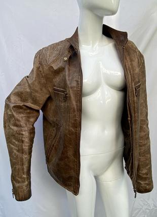 Крута шкіряна юзана коричнева демісезонна куртка рокерська косуха7 фото