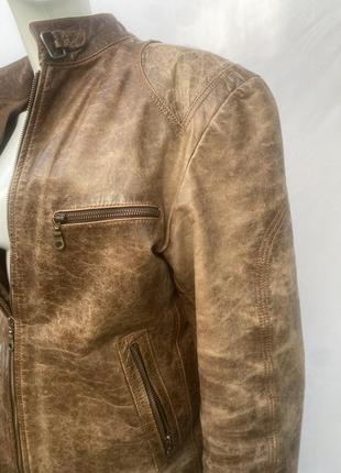 Крута шкіряна юзана коричнева демісезонна куртка рокерська косуха5 фото