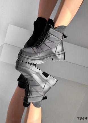 Удобные ботинки дутики демисезонные на повышенной подошве на шнуровке5 фото