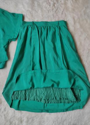 Бірюзовий зелений натуральний шовковий комплект костюм зі спідницею футболка блуза оверсайз шовк спідниця міді8 фото