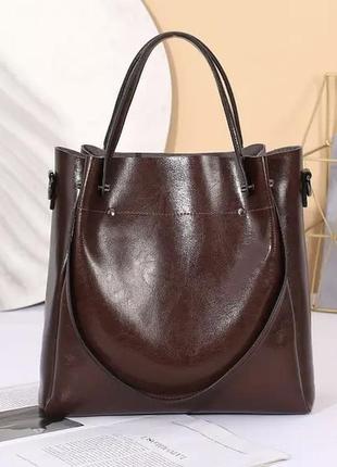 Женская кожаная большая коричневая сумка5 фото