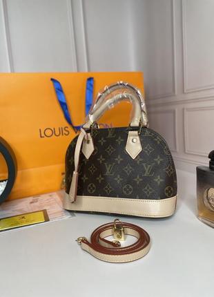 Женская стильная сумка луи виттон | коричнево-бежевая сумка  louis vuitton alma bb damier ebene