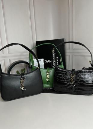 Женская трендовая сумочка yves saint laurent | сумка черная кроко с золотистым лого ив сен лоран3 фото