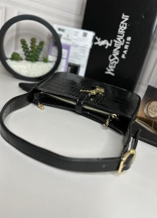 Женская трендовая сумочка yves saint laurent | сумка черная кроко с золотистым лого ив сен лоран2 фото