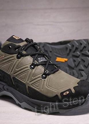 Кроссовки мужские кожаные salomon super cross olive