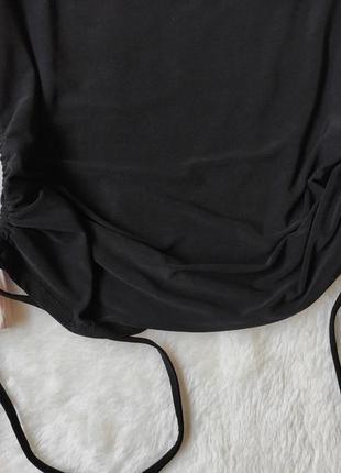Чорна майка блуза з вирізом декольте із затяжками з боків шнурками квадратним вирізом топ стрейч10 фото
